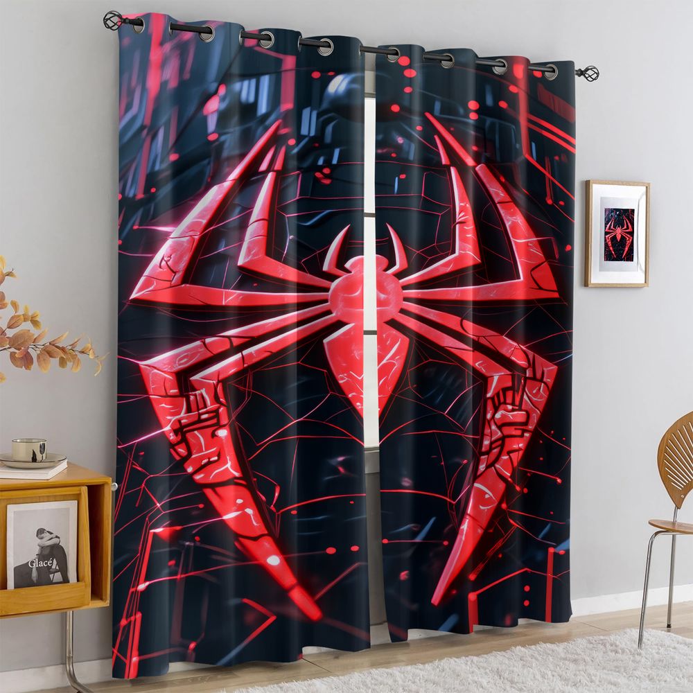 Office Tech Room - Spider Print Curtains Futuristic Tech Black