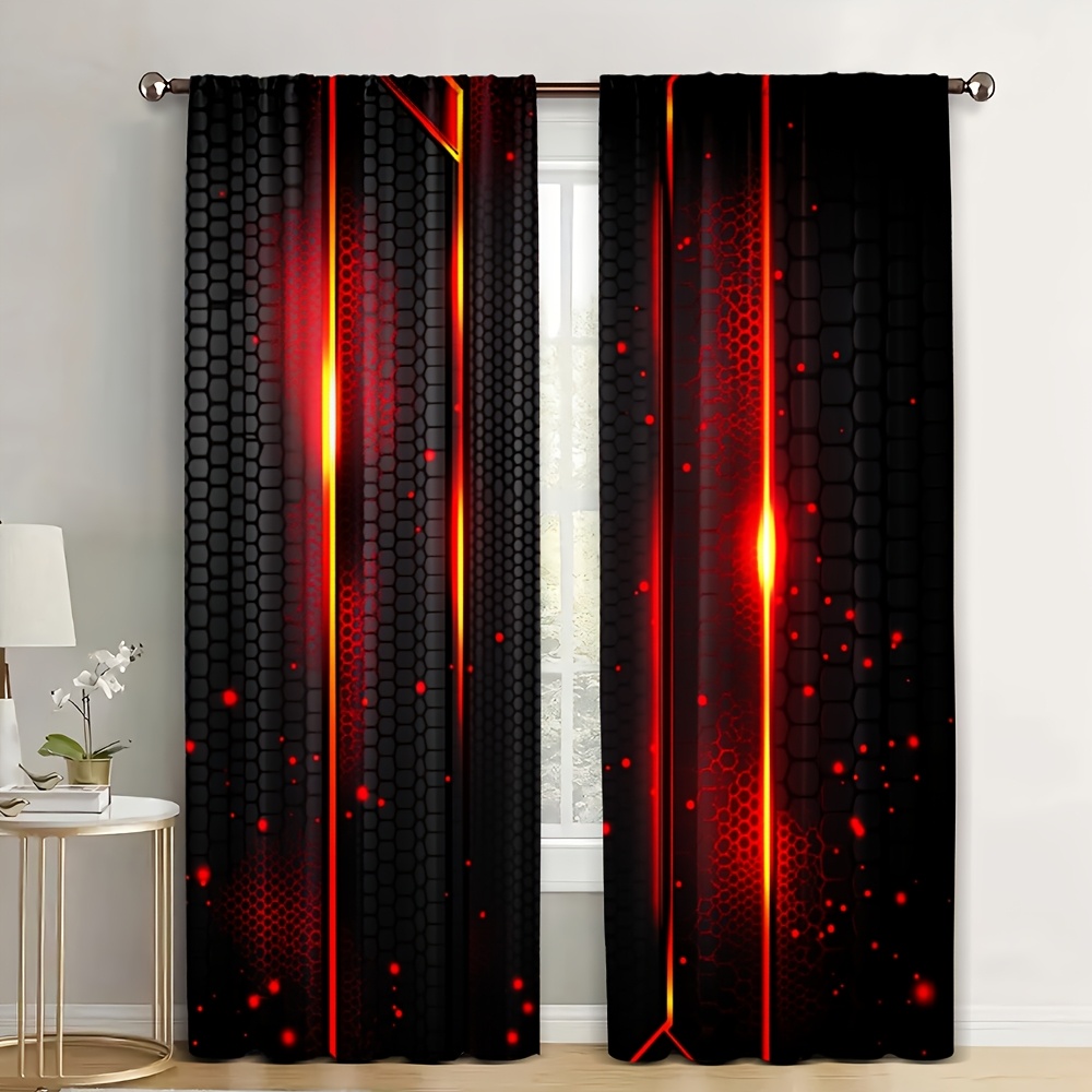 Office Tech Room - 2pcs Lava Curtains Black Red Crack