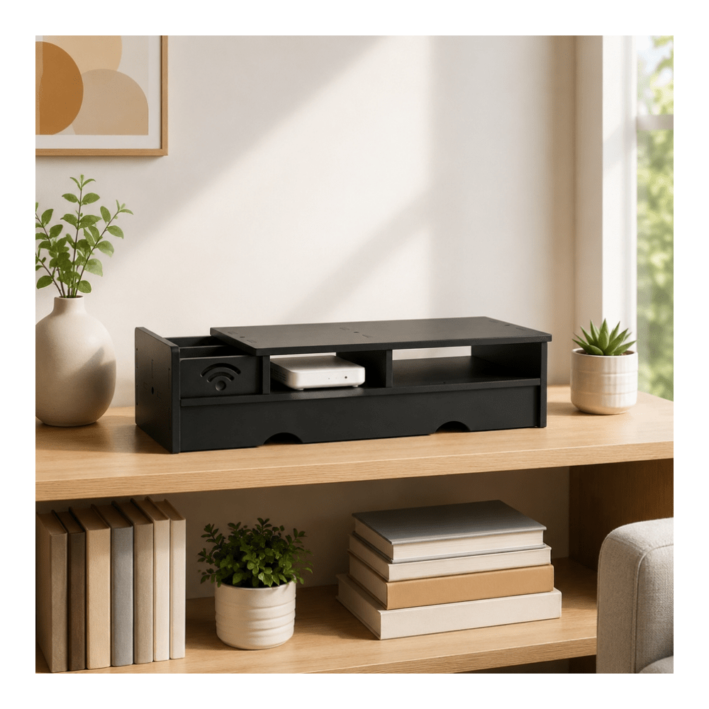 Office Tech And Space - Black Matte WiFi Router Storage Box