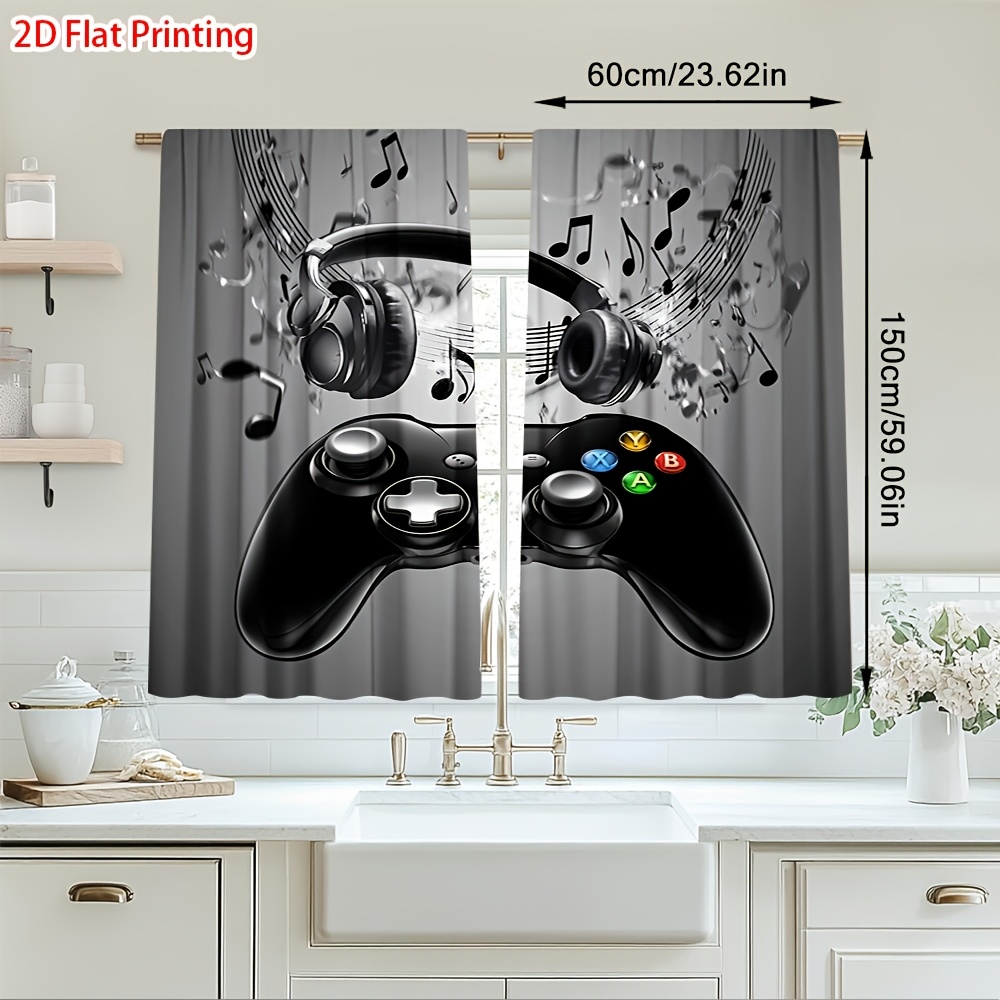 Office Tech Room - 2pcs Game Controller Curtains Headphone Music