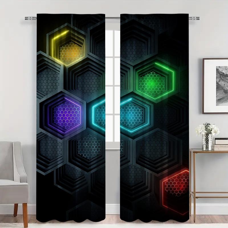 2pcs Modern Geometric Curtains - Office Tech Room 评论和价格