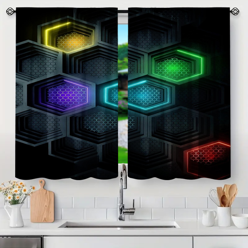 2pcs Modern Geometric Curtains - Office Tech Room 评论和价格
