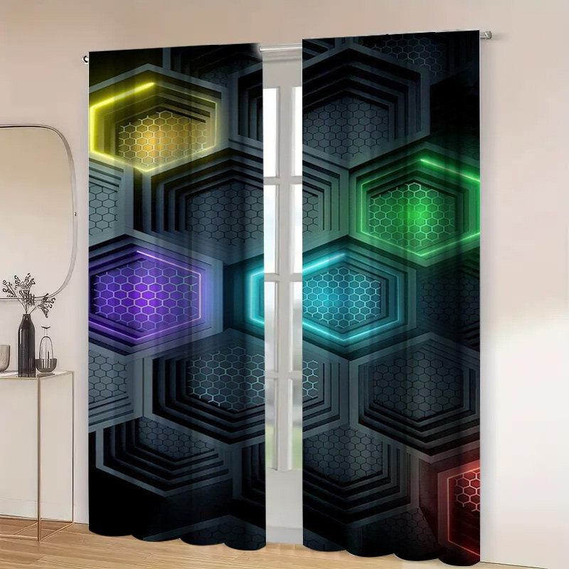 2pcs Modern Geometric Curtains - Office Tech Room 评论和价格