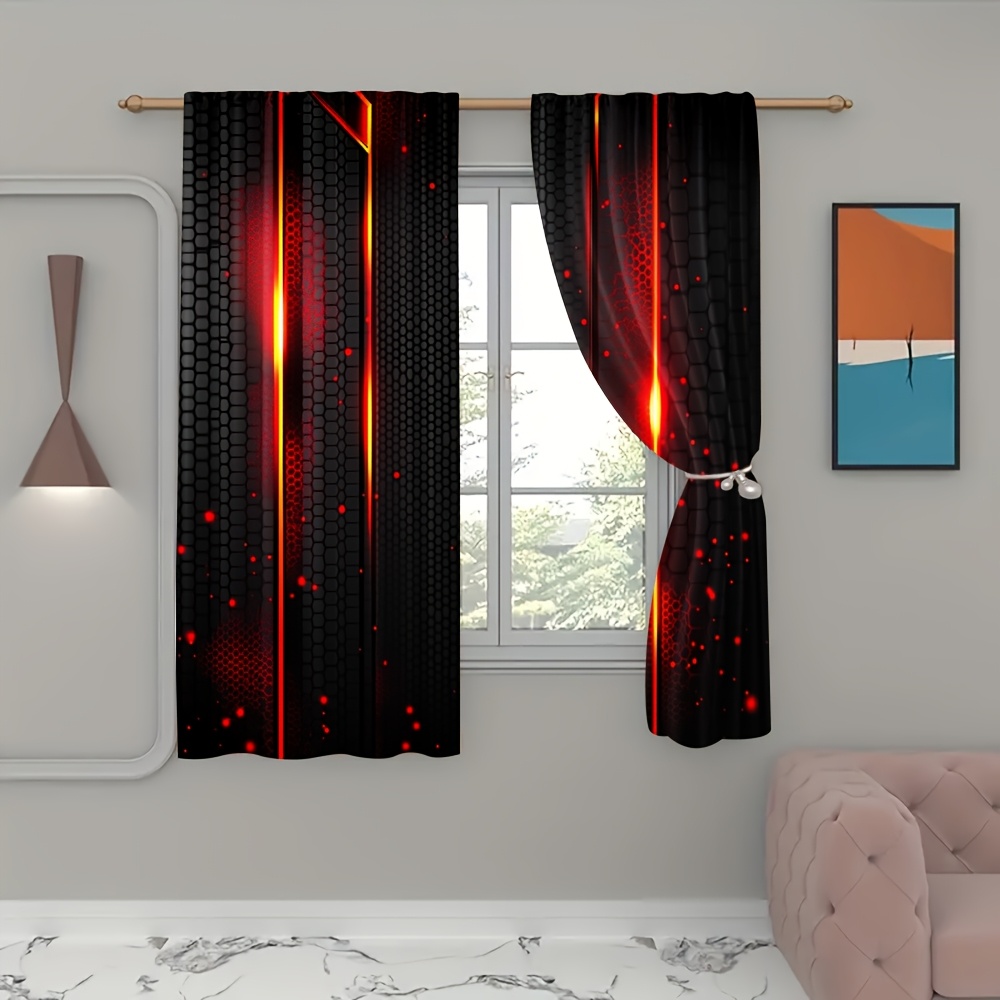 2pcs Lava Curtains Black Red C - Office Tech Room 评论和价格