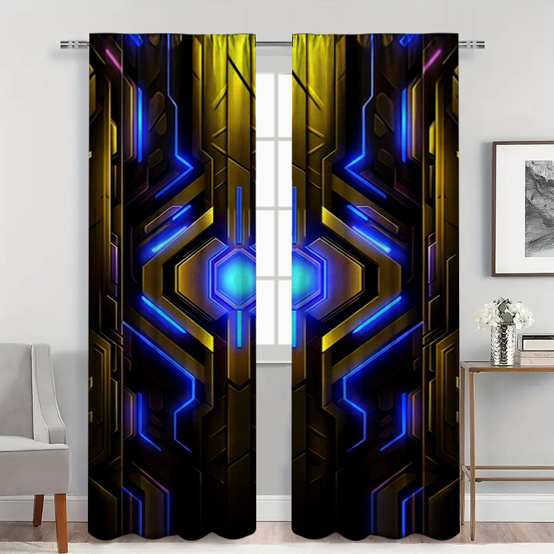 2pcs Geometric Tech Curtains w - Office Tech Room 评论和价格