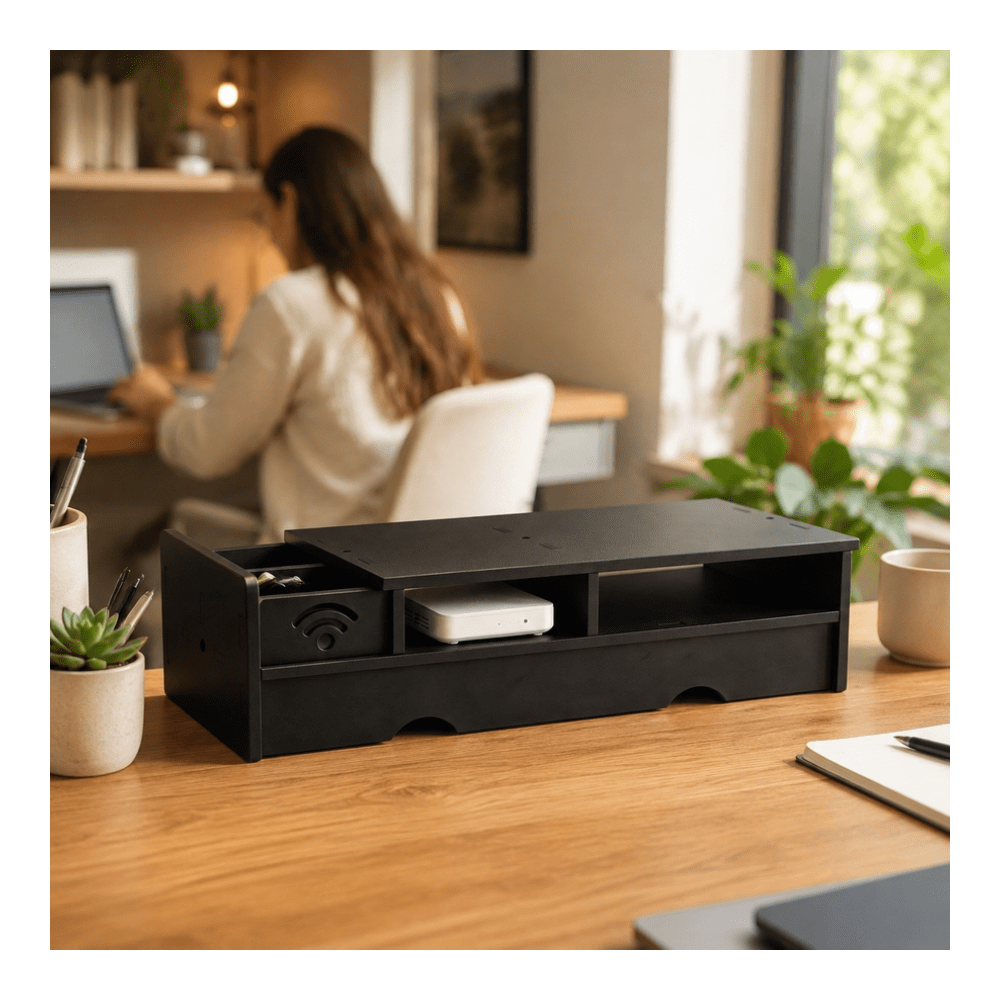 Black Matte WiFi Router Storag - Office Tech And Space 评论和价格