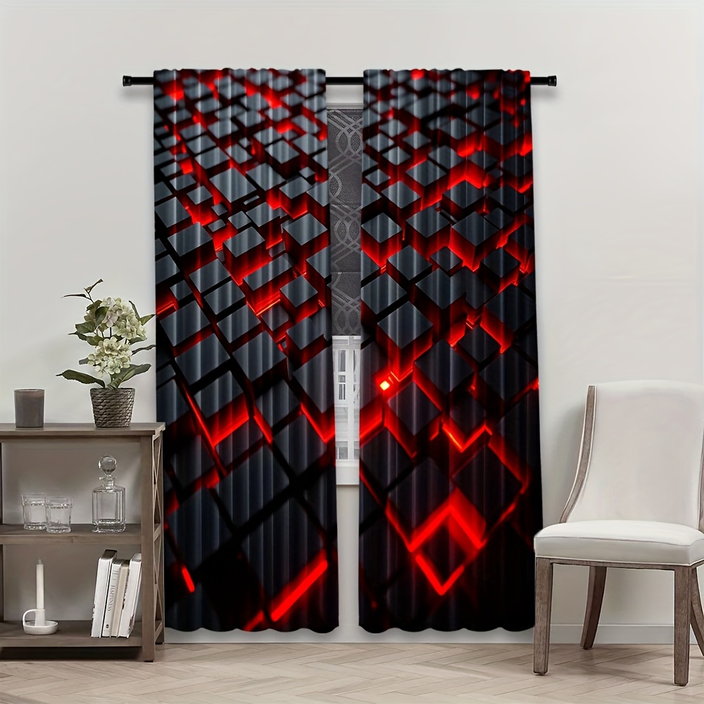 2pcs Geometric Curtains Red Bl - Office Tech Room 评论和价格